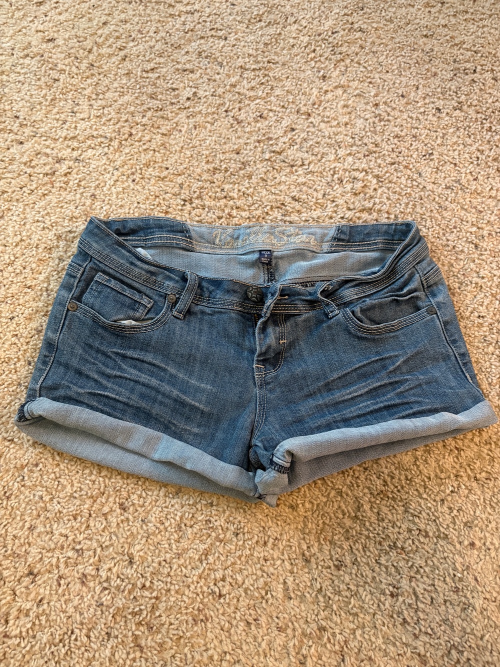 Vanilla Star Dark Blue Rolled Cuffed Denim Shorts